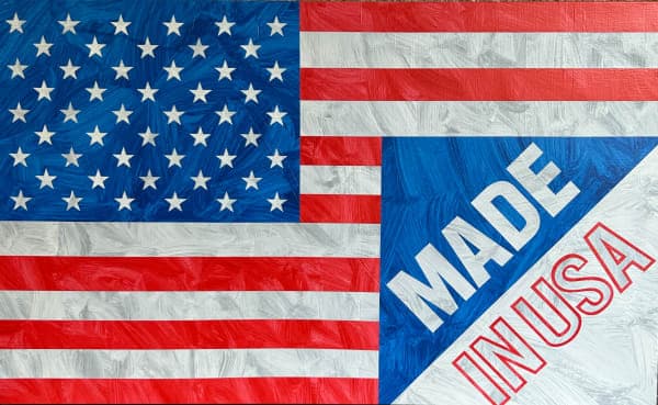 American flag with a blue and white diagonal panel reading Made In USA.
